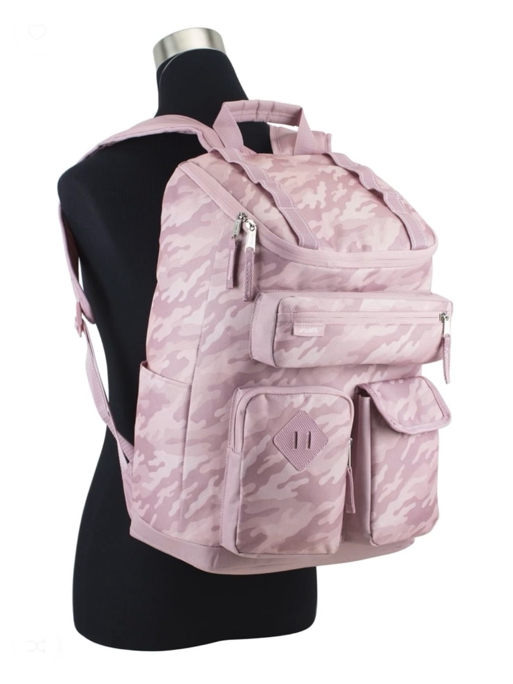 Pink Camouflage Wide Mouth Cargo Backpack - Large Weekend Bag w/ Laptop Sleeve